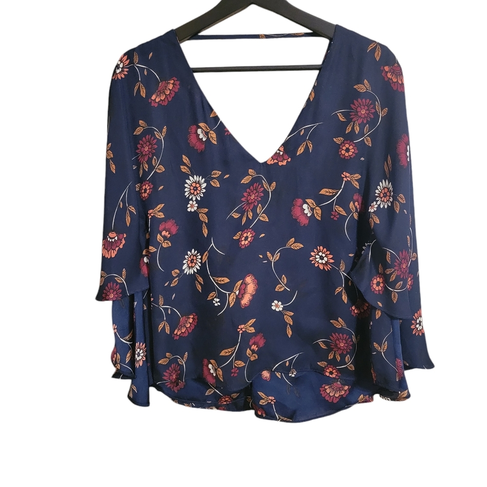 Cupcakes And Cashmere Blue Floral  Blouse